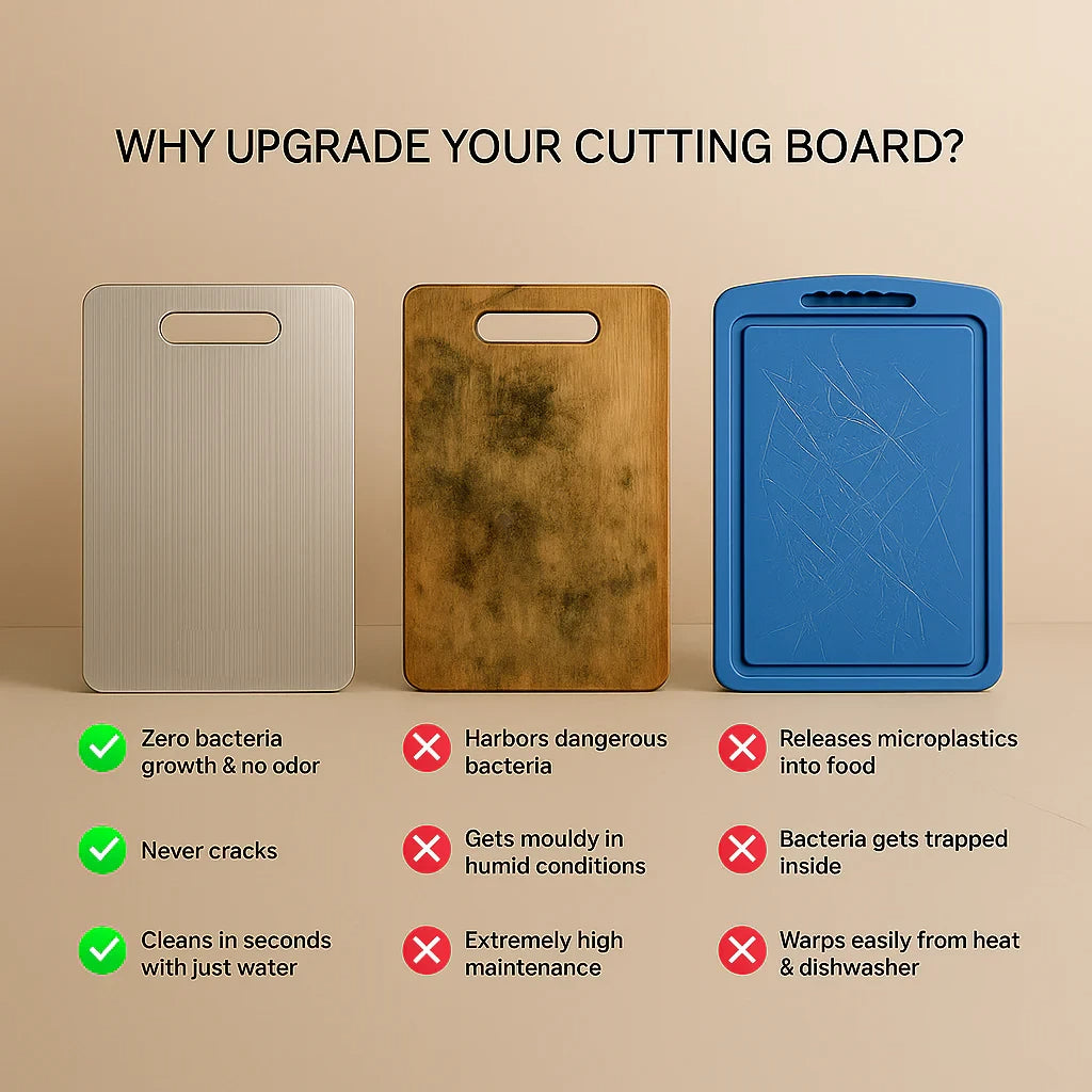🚚 You Just Enjoy the Unboxing!Titanium Alloy Cutting Board – Ultra-Durable, Hygienic & Knife-Friendly Kitchen Essential